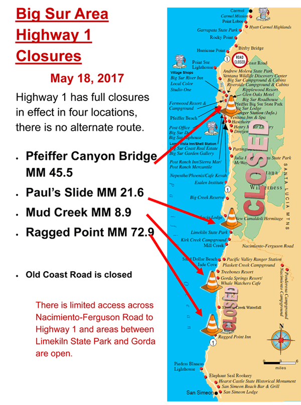 Highway 1 Conditions in Big Sur, California