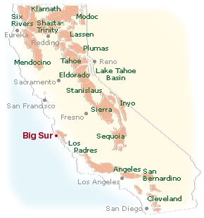 Map of California locating Big Sur