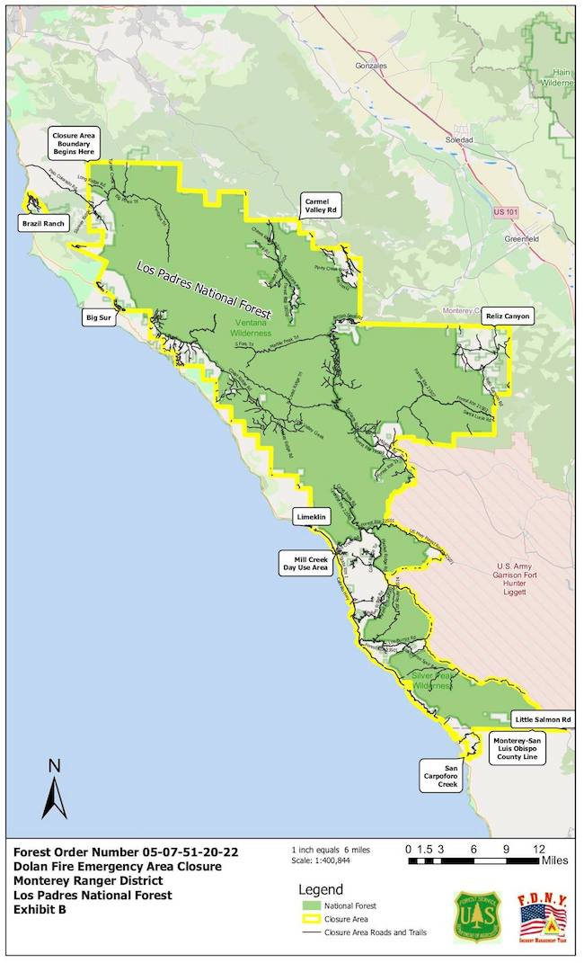 Dolan Fire Campground Closure Map